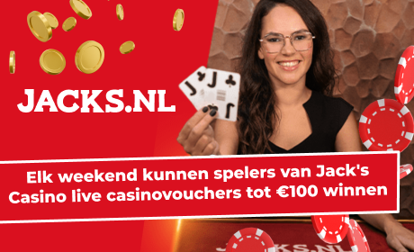 Elk weekend kunnen spelers van Jack's Casino live casinovouchers tot €100 winnen